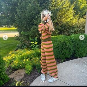 Daily Drills Pink and Green Striped Pants